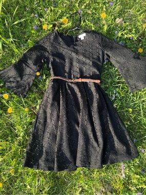 Xhilaration Black Lace Fit-and-Flare Dress with Bell Sleeves